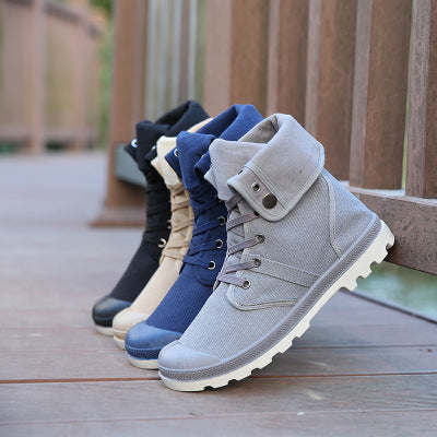 Men High-top Lace Up Canvas Sneakers - WOMONA.COM