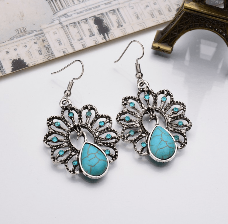Vintage Peacock Turquoise-Tone Earrings