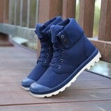 Men High-top Lace Up Canvas Sneakers - WOMONA.COM