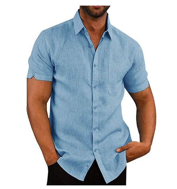 Men Short Sleeve Summer Solid Shirts - WOMONA.COM