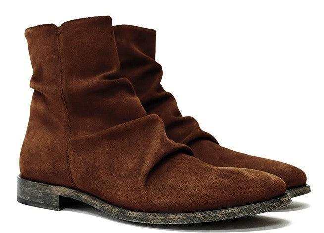 Pleated British Style Short Boots Men's - WOMONA.COM