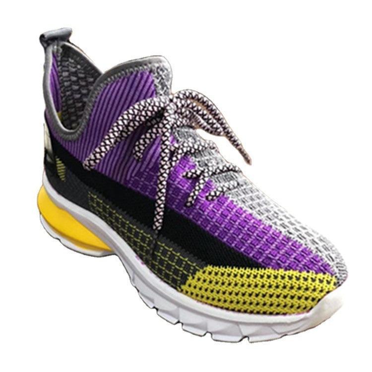 Toe Flat-bottom Flying Knit Sneakers Women - WOMONA.COM