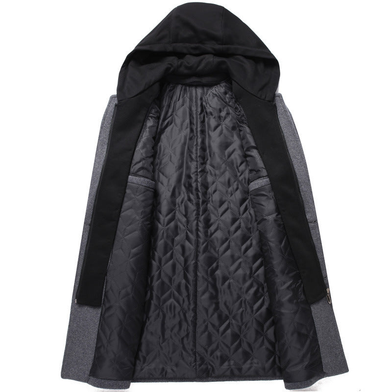 Mens Detachable Hooded Woolen Winter Coat - WOMONA.COM