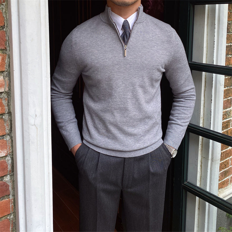 Men's Stand-up Collar Zipper Knit Long-sleeved Sweater - WOMONA.COM