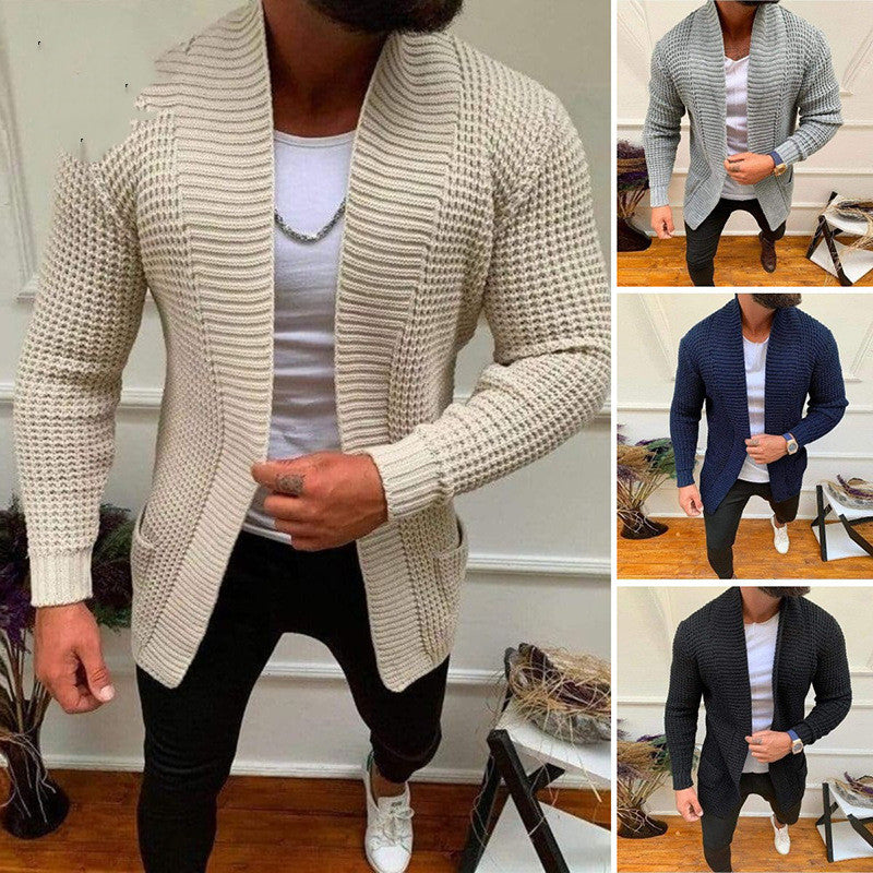 Men's striped V-neck knit cardigan