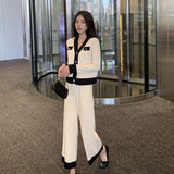 Two-piece Suit Of Slimming Knitted Wide-leg Pants - WOMONA.COM