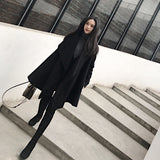 Black Medium Long Irregular Loose Cloak Woolen Coat - WOMONA.COM