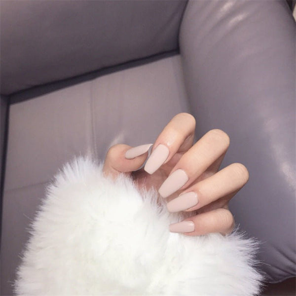 24 pieces of ballet khaki matte false nails - WOMONA.COM