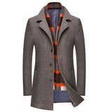 Thick Quilted Lapel Collar Men's Mid-length Wool Overcoat - WOMONA.COM