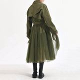 Women's Korean-style Mesh Stitching Green Windbreaker Coat