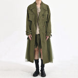 Women's Korean-style Mesh Stitching Green Windbreaker Coat