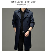 Double Breasted Men's Long Trench Coat - WOMONA.COM