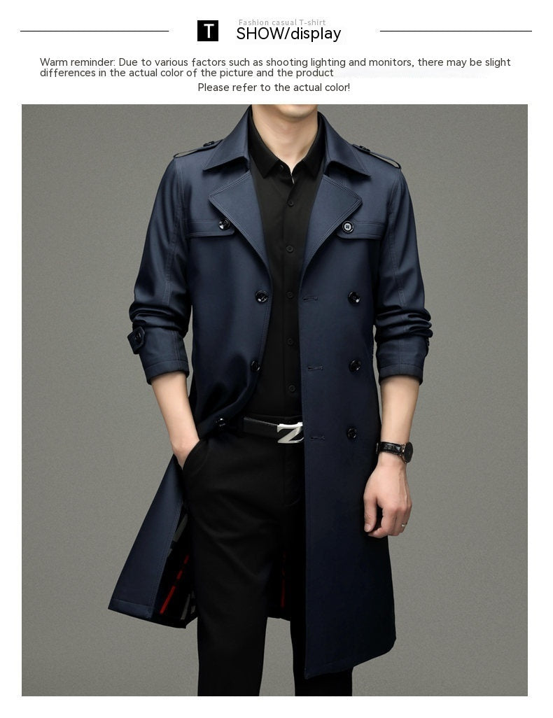 Double Breasted Men's Long Trench Coat - WOMONA.COM