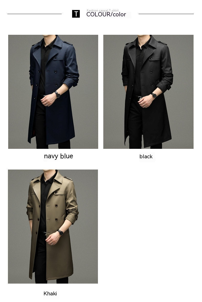 Double Breasted Men's Long Trench Coat - WOMONA.COM