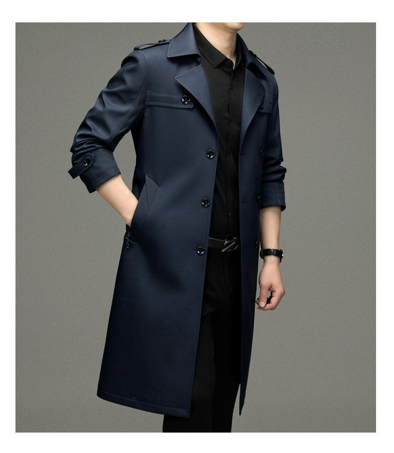 Double Breasted Men's Long Trench Coat - WOMONA.COM