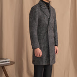 Wool Double Breasted Houndstooth Coat Mid-length Coat