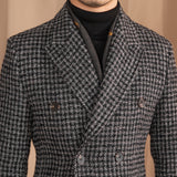 Wool Double Breasted Houndstooth Coat Mid-length Coat