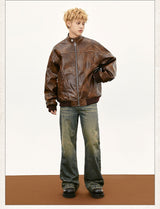 Retro Street Maillard PU Leather Color Rivet Coat - WOMONA.COM