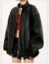 Retro Street Maillard PU Leather Color Rivet Coat - WOMONA.COM