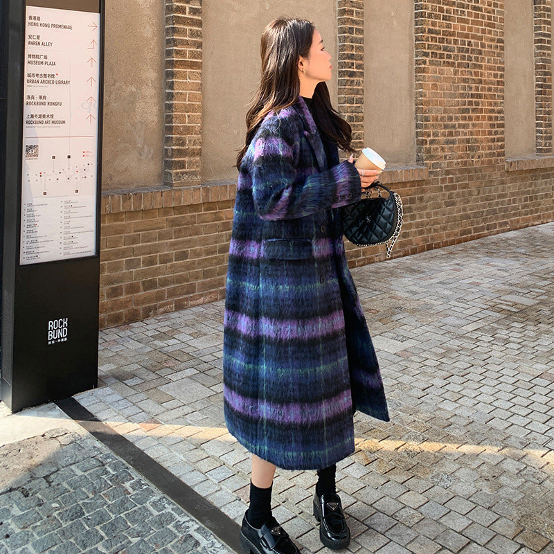 Retro Plaid Woolen Coat Women