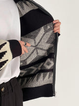 Geometric Contrast Color Lapel Sweater