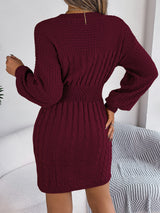 Lantern Sleeve Package Hip Sweater Dress - WOMONA.COM