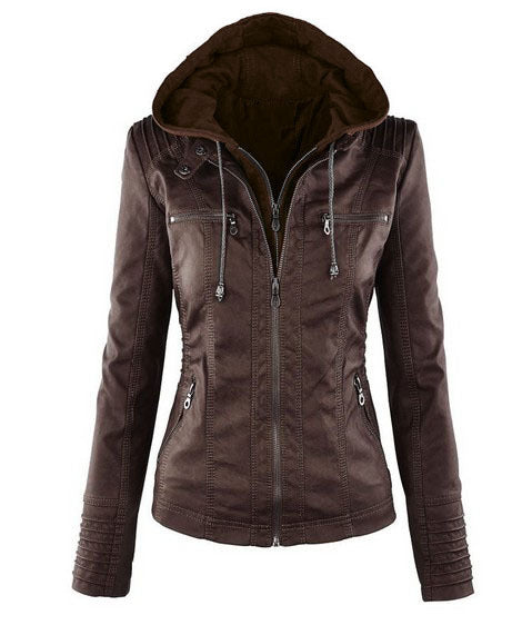 Long-sleeved women's leather jacket - WOMONA.COM