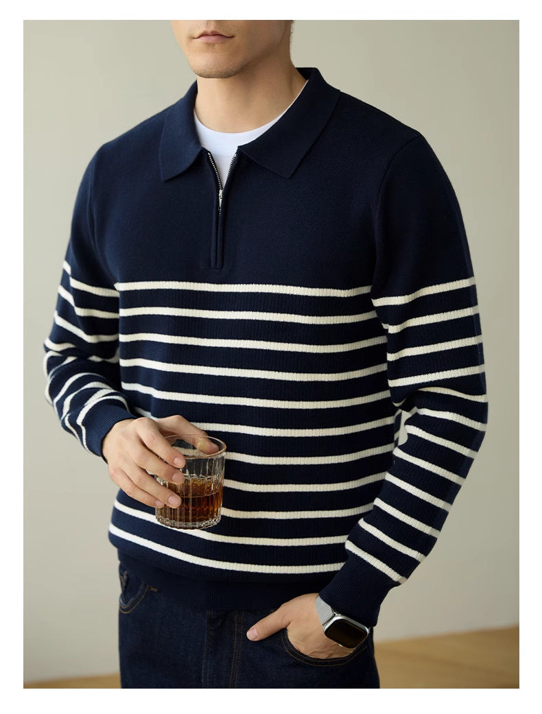 Half Zipper Striped Business Casual Sweater - WOMONA.COM