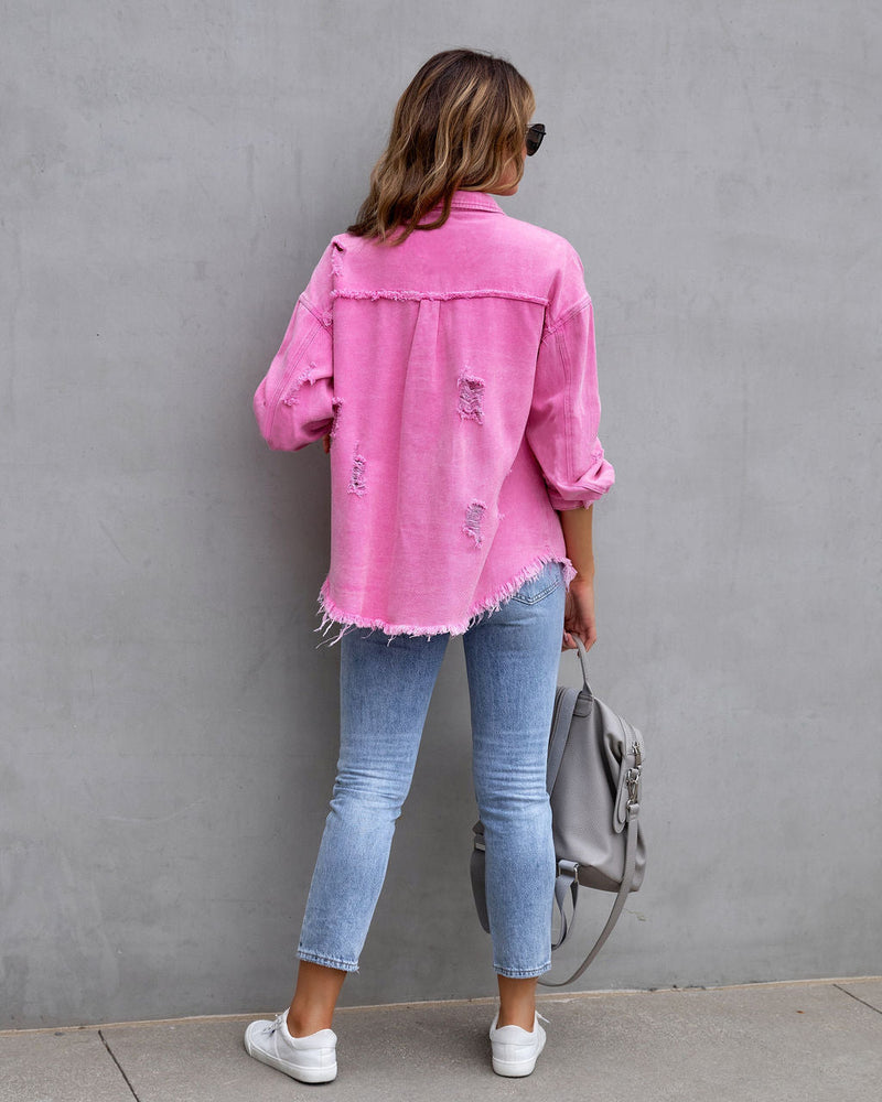 Fashion Ripped Shirt Jacket Female - WOMONA.COM