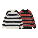 American Style Trend Contrast Color Striped Loose Sweater - WOMONA.COM