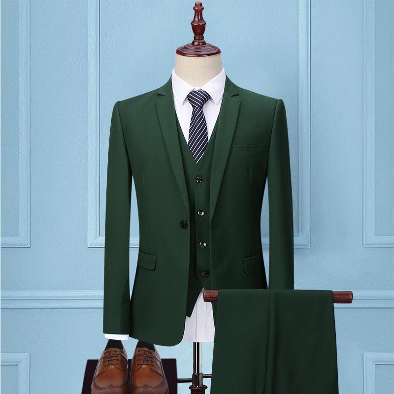 Men's dark green suit jacket vest and matching trousers set