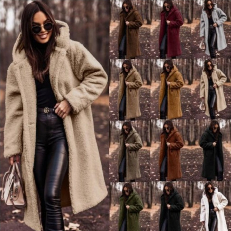 Women's hooded long teddy coat