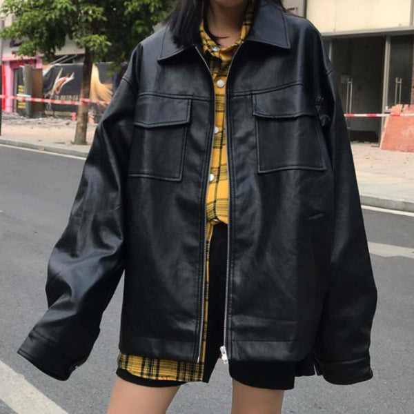 Harajuku couple motorcycle leather jacket - WOMONA.COM