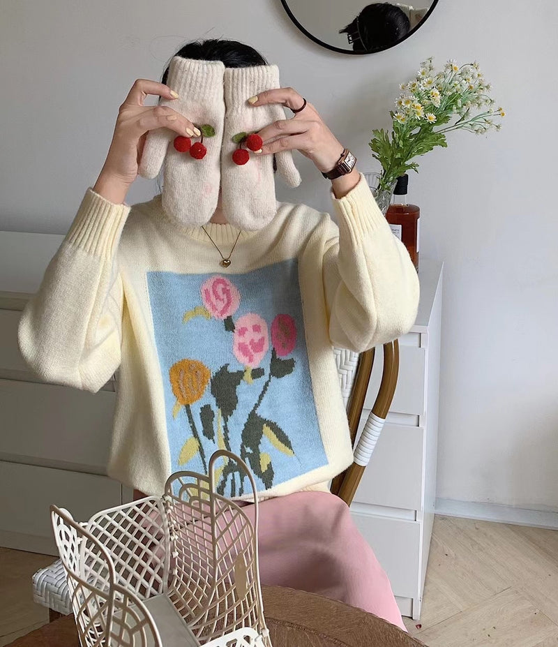 Women's Loose Soft Milk Knitted Jacquard Sweater - WOMONA.COM