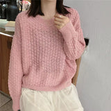 Mohair Round Neck Pullover Long Sleeve Sweater Women - WOMONA.COM