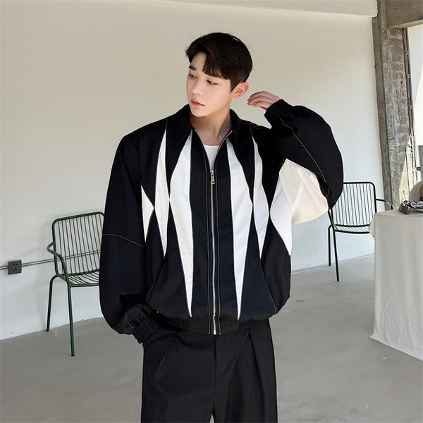 Mens Fashion Patchwork Loose Sweater Jacket - WOMONA.COM