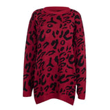 Loose leopard print sweaters with long sleeves - WOMONA.COM