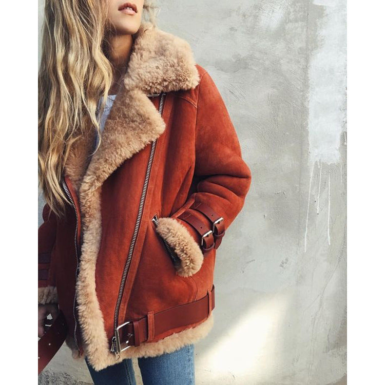 Suede Leather Jacket And Lamb Wool Warm Coat - WOMONA.COM