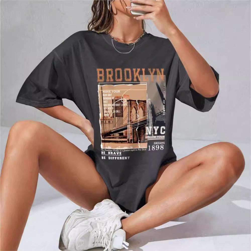 Spring Women's Cotton T-shirt Letter Short Sleeve - WOMONA.COM