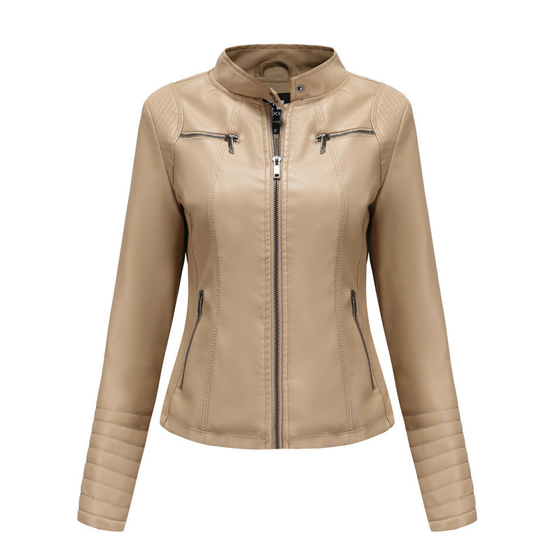 Women's Leather Thin Motorcycle Clothing Short Chic Women's Jacket