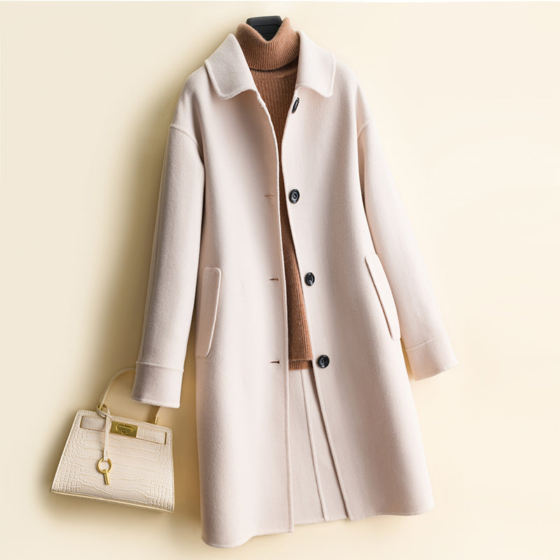 Mid-length women's woolen coat trench coat - WOMONA.COM