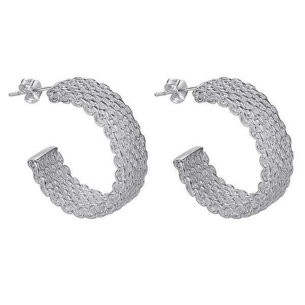 925 silver plated mesh earrings female - WOMONA.COM