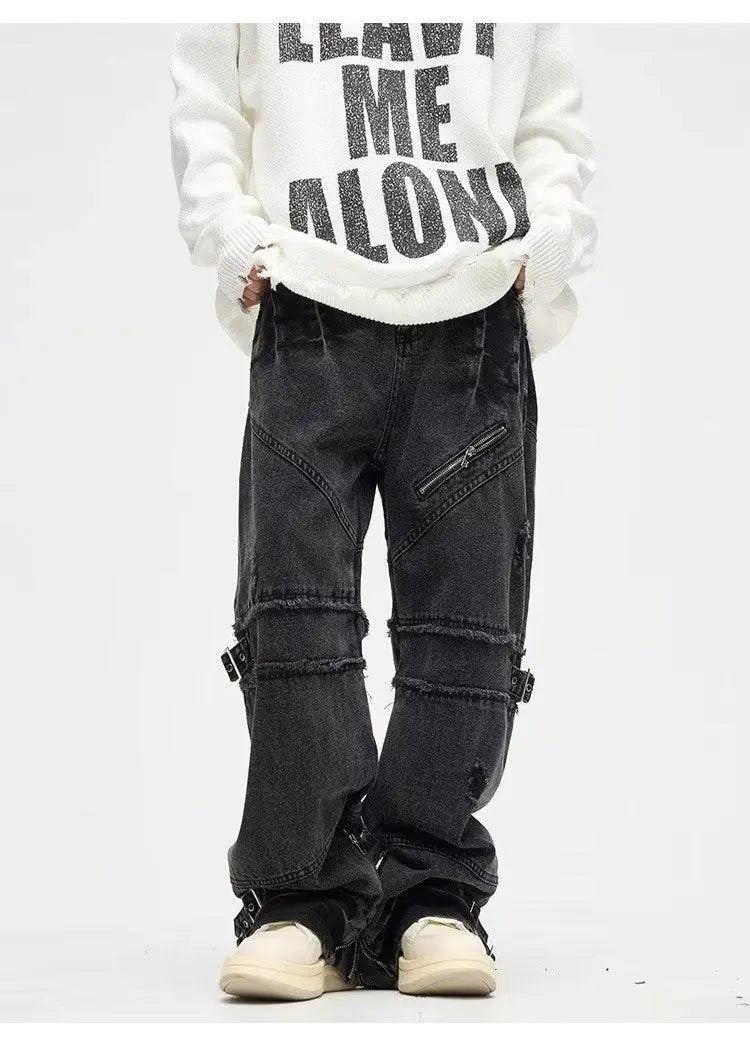 Vintage Distressed Straight Loose Pants - WOMONA.COM