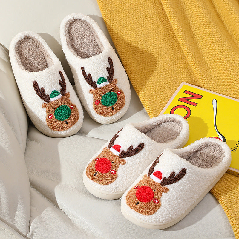 Winter Warm Home Christmas Elk Cotton Slippers - WOMONA.COM