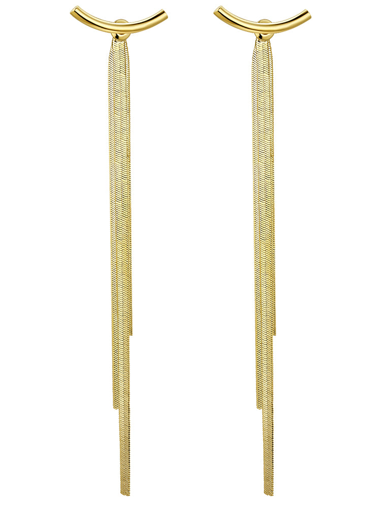 Golden tassel long earrings - WOMONA.COM