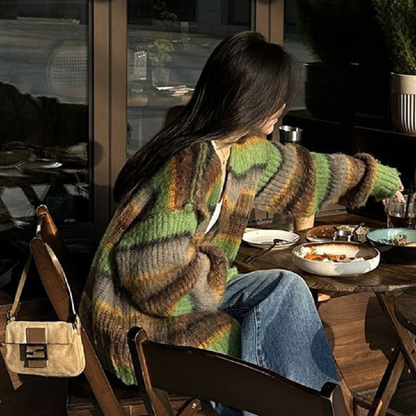 Cárdigan de punto con rayas de colores para mujer