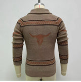 Ox Head Jacquard Weave Zip Knitted Sweater Coat - WOMONA.COM