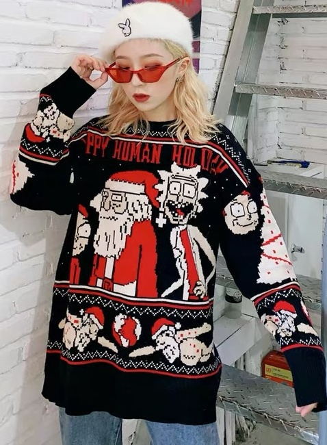 Christmas sweater couple loose jacquard sweater - WOMONA.COM