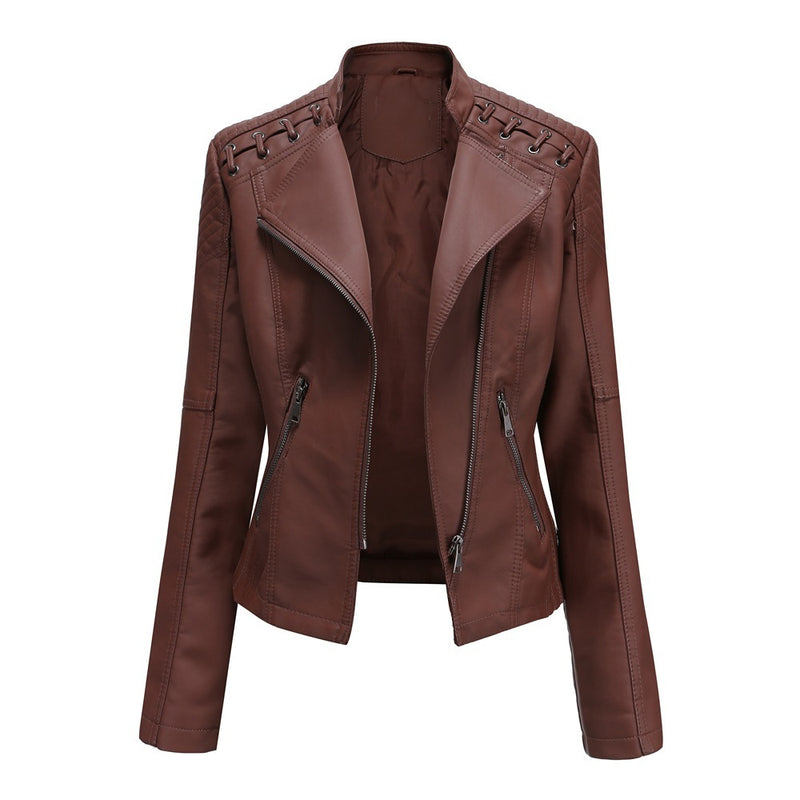 Slim Fit Thin Leather Coat Women's - WOMONA.COM