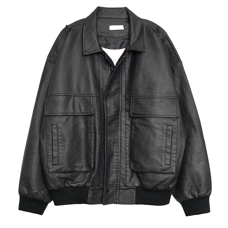 Men's Loose Retro Lapel Leather Jacket - WOMONA.COM